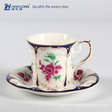 Rose Painting European Style Gorgeous Ceramic Bone China Coffee Cup And Saucer